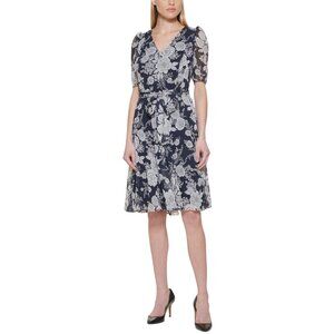 NWT Tommy Hilfiger Chiffon Fit & Flare Dress Sky Captain Blue / Ivory 6